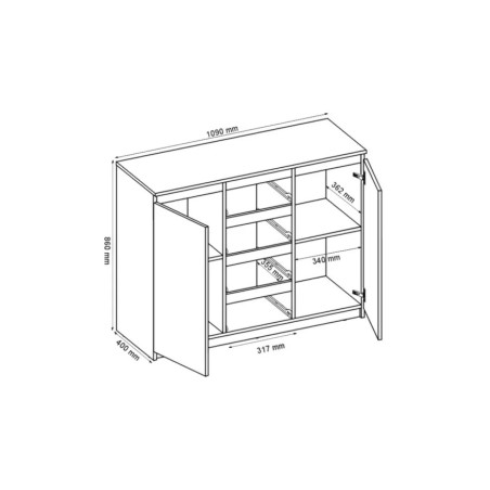 Comoda Thea Cu 2 Usi Si 4 Sertare, Negru, 109 Cm-01