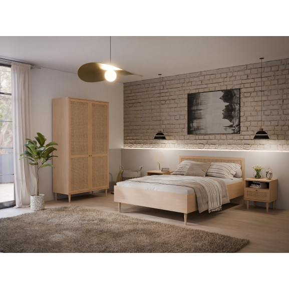 Set Dormitor Charleston Dulap Cu 2 Usi Noptiere Si Pat Cu Dimensiune saltea 140 x 200 Cm