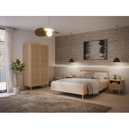 Set Dormitor Charleston, Dulap Cu 2 Usi, Noptiere Si Pat Cu Dimensiune saltea 140 x 200 Cm-01