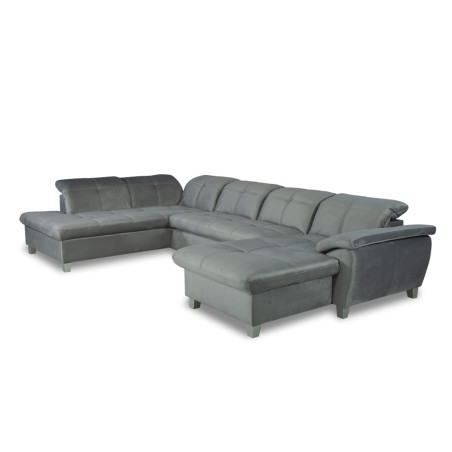 Coltar U Extensibil Sevilia Lux, Stanga, 6 Locuri, Tetiere Reglabile, Gri Deschis, 355 Cm-01