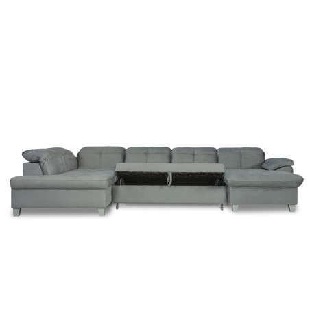 Coltar U Extensibil Sevilia Lux, Stanga, 6 Locuri, Tetiere Reglabile, Gri Deschis, 355 Cm-01