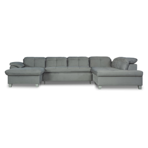 Coltar U Extensibil Sevilia Lux, Dreapta, 6 Locuri, Tetiere Reglabile, Gri Deschis, 355 Cm