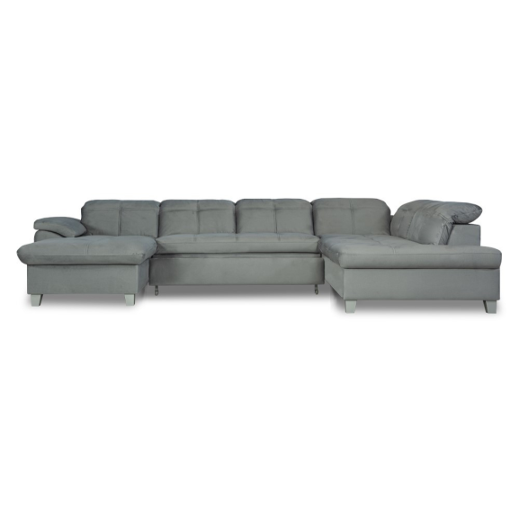 Coltar U Extensibil Sevilia Lux, Dreapta, 6 Locuri, Tetiere Reglabile, Gri Deschis, 355 Cm