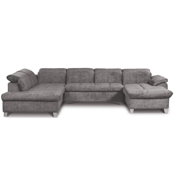 Coltar U Extensibil Sevilia Lux, Stanga, 6 Locuri, Tetiere Reglabile, Gri Inchis, 355 Cm