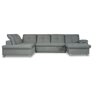 Coltar U Extensibil Sevilia Lux, Stanga, 6 Locuri, Tetiere Reglabile, Gri Deschis, 355 Cm