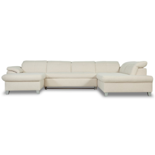 Coltar U Extensibil Sevilia Lux, Dreapta, 6 Locuri, Tetiere Reglabile, Boucle Ivory, 355 Cm