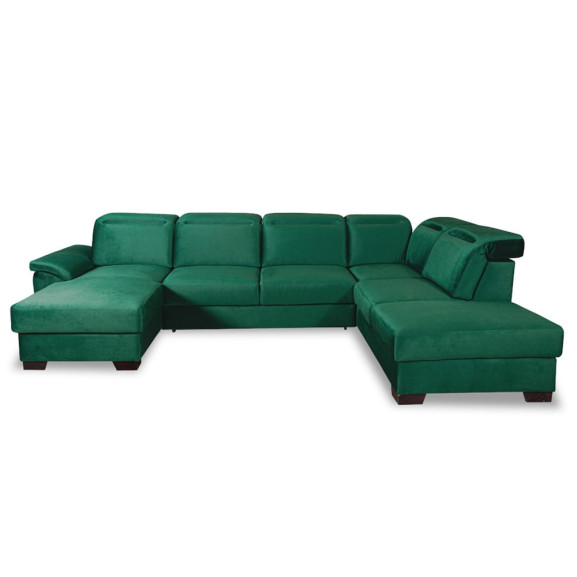 Coltar U Extensibil Cu Lada Dax Dreapta Tetiere Reglabile Verde 375 Cm