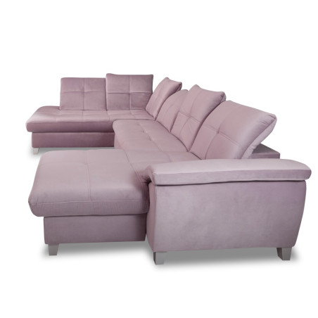 Coltar U Extensibil Sevilia Lux, Stanga, 6 Locuri, Tetiere Reglabile, Lada Depozitare, Roz, 355 Cm-01