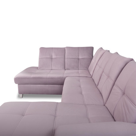 Coltar U Extensibil Sevilia Lux, Stanga, 6 Locuri, Tetiere Reglabile, Lada Depozitare, Roz, 355 Cm-01