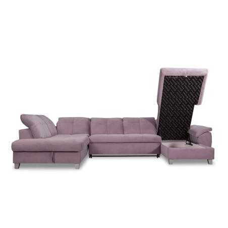 Coltar U Extensibil Sevilia Lux, Stanga, 6 Locuri, Tetiere Reglabile, Lada Depozitare, Roz, 355 Cm-01
