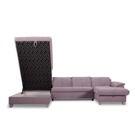Coltar U Extensibil Sevilia Lux, Stanga, 6 Locuri, Tetiere Reglabile, Lada Depozitare, Roz, 355 Cm-01