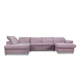 Coltar U Extensibil Sevilia Lux, Stanga, 6 Locuri, Tetiere Reglabile, Lada Depozitare, Roz, 355 Cm
