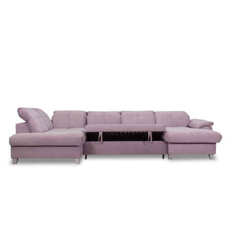 Coltar U Extensibil Sevilia Lux, Stanga, 6 Locuri, Tetiere Reglabile, Lada Depozitare, Roz, 355 Cm-01
