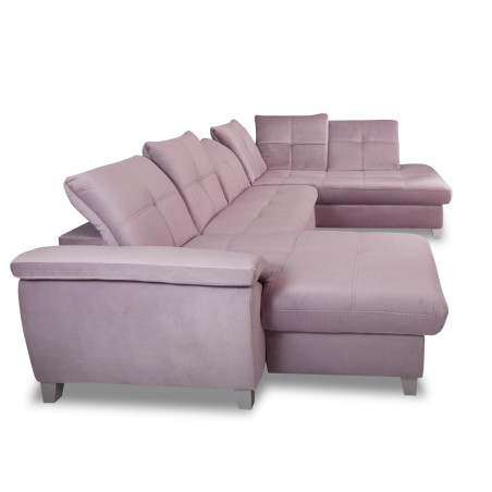 Coltar U Extensibil Sevilia Lux, Dreapta, 6 Locuri, Tetiere Reglabile, Lada Depozitare, Roz, 355 Cm-01