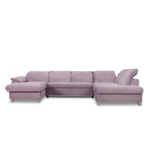 Coltar U Extensibil Sevilia Lux, Dreapta, 6 Locuri, Tetiere Reglabile, Lada Depozitare, Roz, 355 Cm
