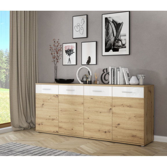 Comoda Hitstone Stejar Artisan Si Alb Super Lucios 199.3 Cm