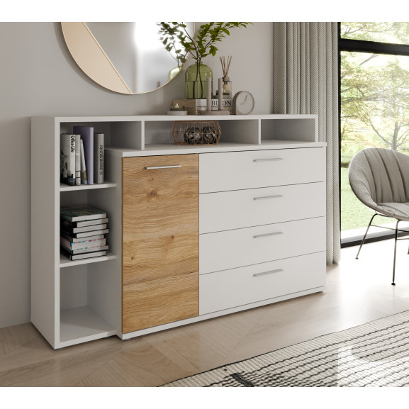 Comoda Jaqueline Alb Si Stejar Mauvella 153.1 Cm