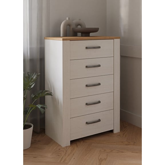 Comoda Cu 5 Sertare Blanche, Stejar Riviera Si Zada Deschis, 71.7 Cm