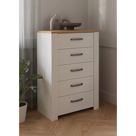 Comoda Cu 5 Sertare Blanche Stejar Riviera Si Zada Deschis 71.7 Cm