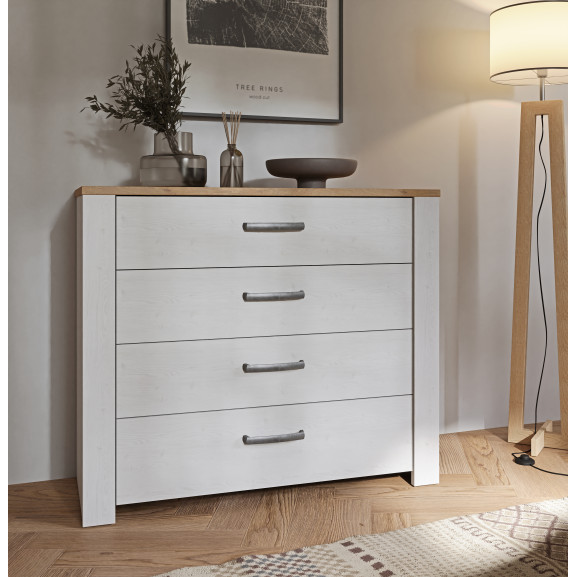 Comoda Blanche Cu 4 Sertare Stejar Riviera Si Zada Deschis 101.4 Cm