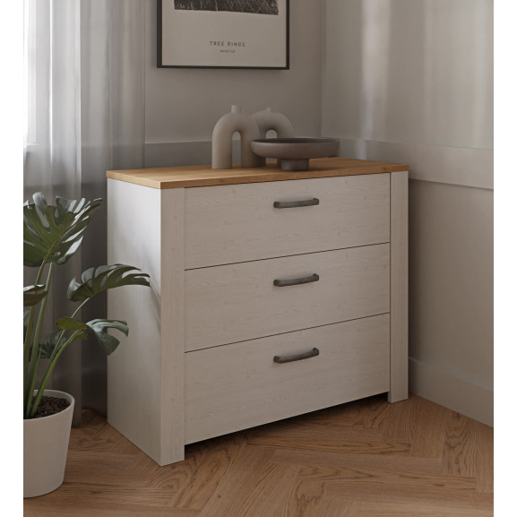 Poze Comoda Cu 3 Sertare Blanche, Stejar Riviera Si Zada Deschis, 101.6 Cm