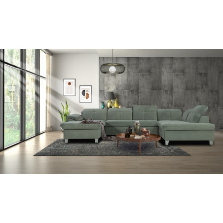 Coltar U Extensibil Sevilia Lux, Dreapta, 6 Locuri, Tetiere Reglabile, Verde, 355 Cm-01