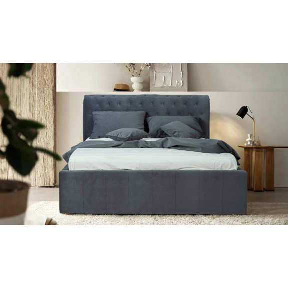 Poze Pat Tapitat Cu Somiera Rabatabila Paris, Gri Inchis, Dimensiune Saltea 180 x 200 Cm