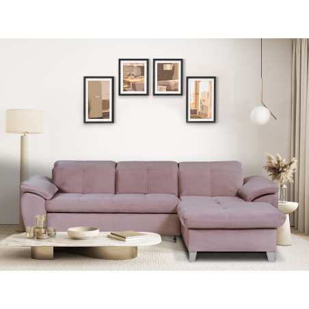 Coltar Extensibil Cu Insula Dreapta Sevilia Lux, 5 Locuri, Tetiere Reglabile, Roz, 272 Cm-01