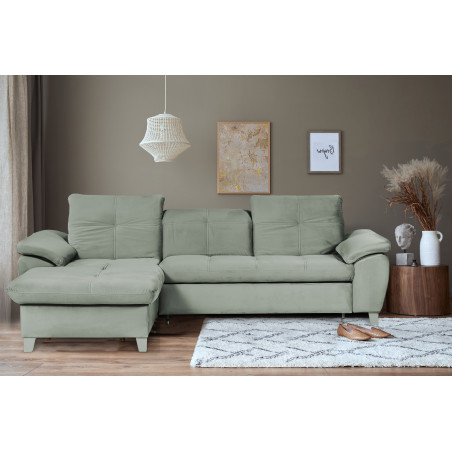 Coltar Extensibil Cu Insula Stanga Sevilia Lux, 5 Locuri, Tetiere Reglabile, Verde Menta, 272 Cm-01