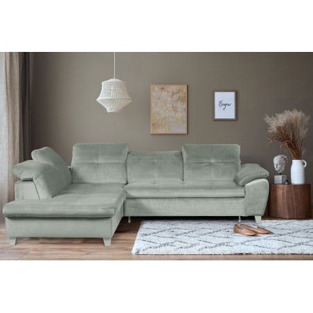Coltar Extensibil Cu Otoman Mic Stanga Sevilia Lux, 5 Locuri, Tetiere Reglabile, Verde Menta, 280 Cm-01