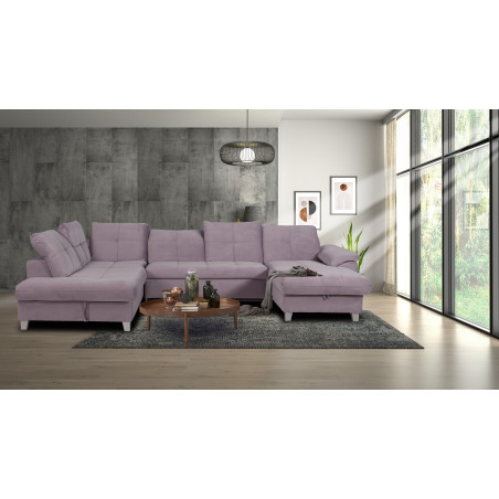 Coltar U Extensibil Sevilia Lux, Stanga, 6 Locuri, Tetiere Reglabile, Lada Depozitare, Roz, 355 Cm-01
