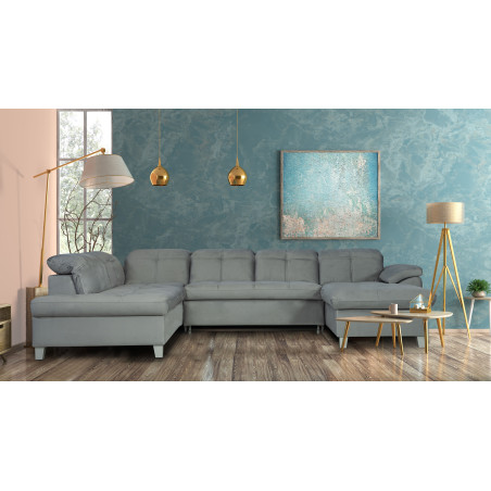 Coltar U Extensibil Sevilia Lux, Stanga, 6 Locuri, Tetiere Reglabile, Gri Deschis, 355 Cm-01