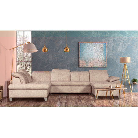 Coltar U Extensibil Sevilia Lux, Stanga, 6 Locuri, Tetiere Reglabile, Bej, 355 Cm-01