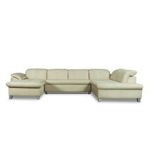 Coltar U Extensibil Sevilia Lux, Dreapta, 6 Locuri, Tetiere Reglabile, Crem, 355 Cm