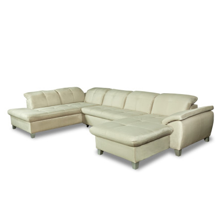 Coltar U Extensibil Sevilia Lux, Stanga, 6 Locuri, Tetiere Reglabile, Crem, 355 Cm-01