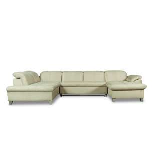 Coltar U Extensibil Sevilia Lux, Stanga, 6 Locuri, Tetiere Reglabile, Crem, 355 Cm