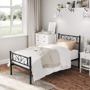 Cadru De Pat Metalic Dimensiune Saltea 90 x 190 Cm, , De O Persoană, Negru, - Resigilat