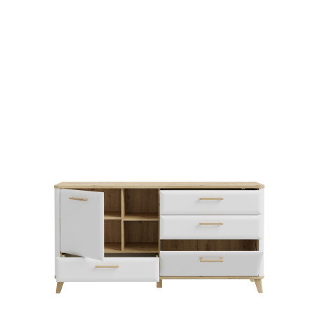 Comoda Mica Cu 3 Usi Si 2 Sertare Whitedream, Stejar Artisan Si Alb Mat, 169.7 Cm-01