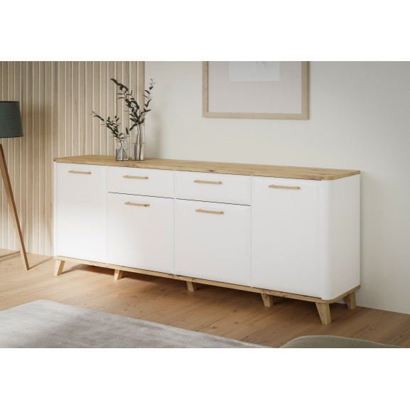 Comoda Mare Cu 4 Usi Si 2 Sertare Whitedream Stejar Artisan Si Alb Mat 209.7 Cm