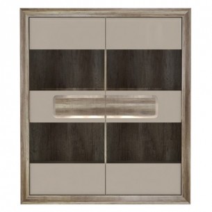 Vitrina Tiziano Cu 2 Usi, Stejar Antic Si Bej, 133.7 Cm