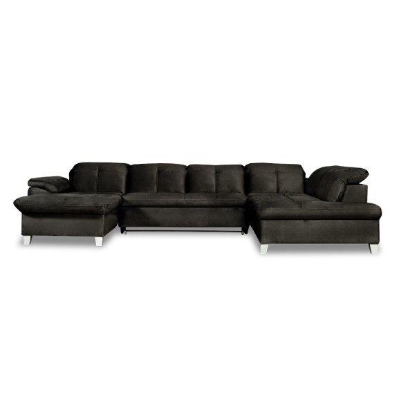 Coltar U Extensibil Sevilia Lux, Dreapta, 6 Locuri, Tetiere Reglabile, Negru, 355 Cm