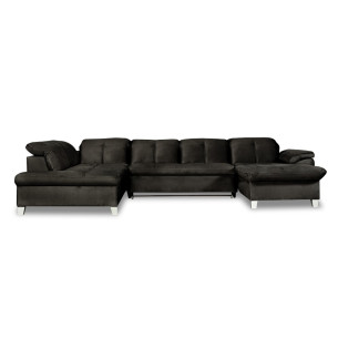 Coltar U Extensibil Sevilia Lux, Stanga, 6 Locuri, Tetiere Reglabile, Negru, 355 Cm