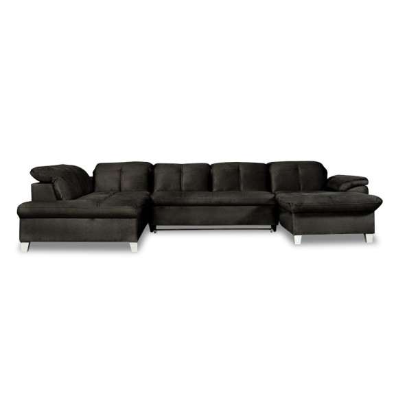 Coltar U Extensibil Sevilia Lux, Stanga, 6 Locuri, Tetiere Reglabile, Negru, 355 Cm