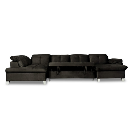 Coltar U Extensibil Sevilia Lux, Stanga, 6 Locuri, Tetiere Reglabile, Negru, 355 Cm-01