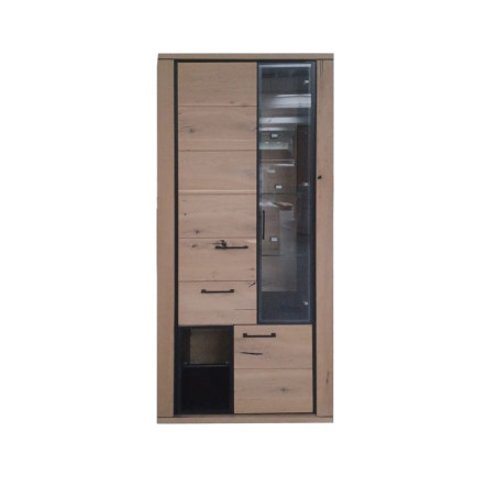 Vitrina Tulia Cu 3 Usi Si 1 Sertar, Furniruita, Natur Si Negru, 80 Cm- Resigilat-01