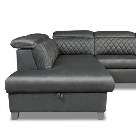 Coltar U Extensibil Cu Lada Tiago, Stanga, 6 Locuri, Tetiere Reglabile, Gri, 330 Cm-01