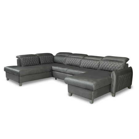 Coltar U Extensibil Cu Lada Tiago, Stanga, 6 Locuri, Tetiere Reglabile, Gri, 330 Cm-01