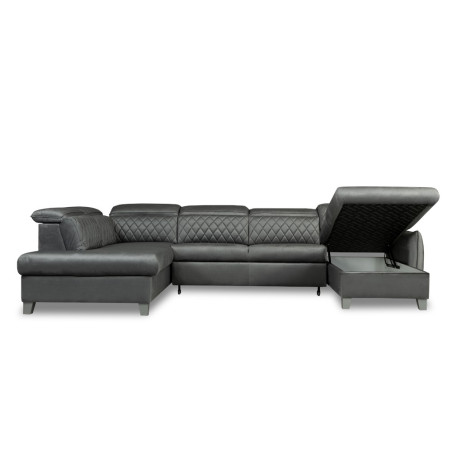 Coltar U Extensibil Cu Lada Tiago, Stanga, 6 Locuri, Tetiere Reglabile, Gri, 330 Cm-01