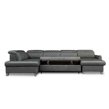 Coltar U Extensibil Cu Lada Tiago, Stanga, 6 Locuri, Tetiere Reglabile, Gri, 330 Cm-01