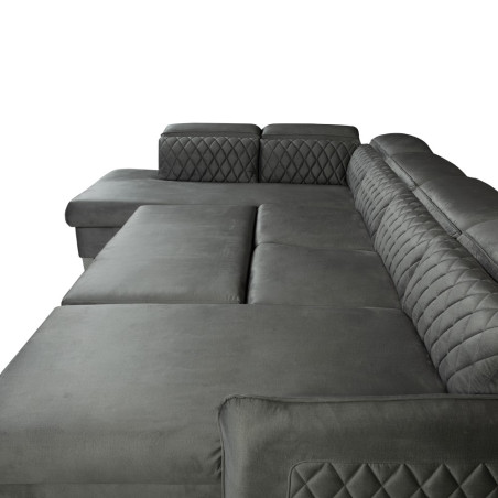 Coltar U Extensibil Cu Lada Tiago, Stanga, 6 Locuri, Tetiere Reglabile, Gri, 330 Cm-01